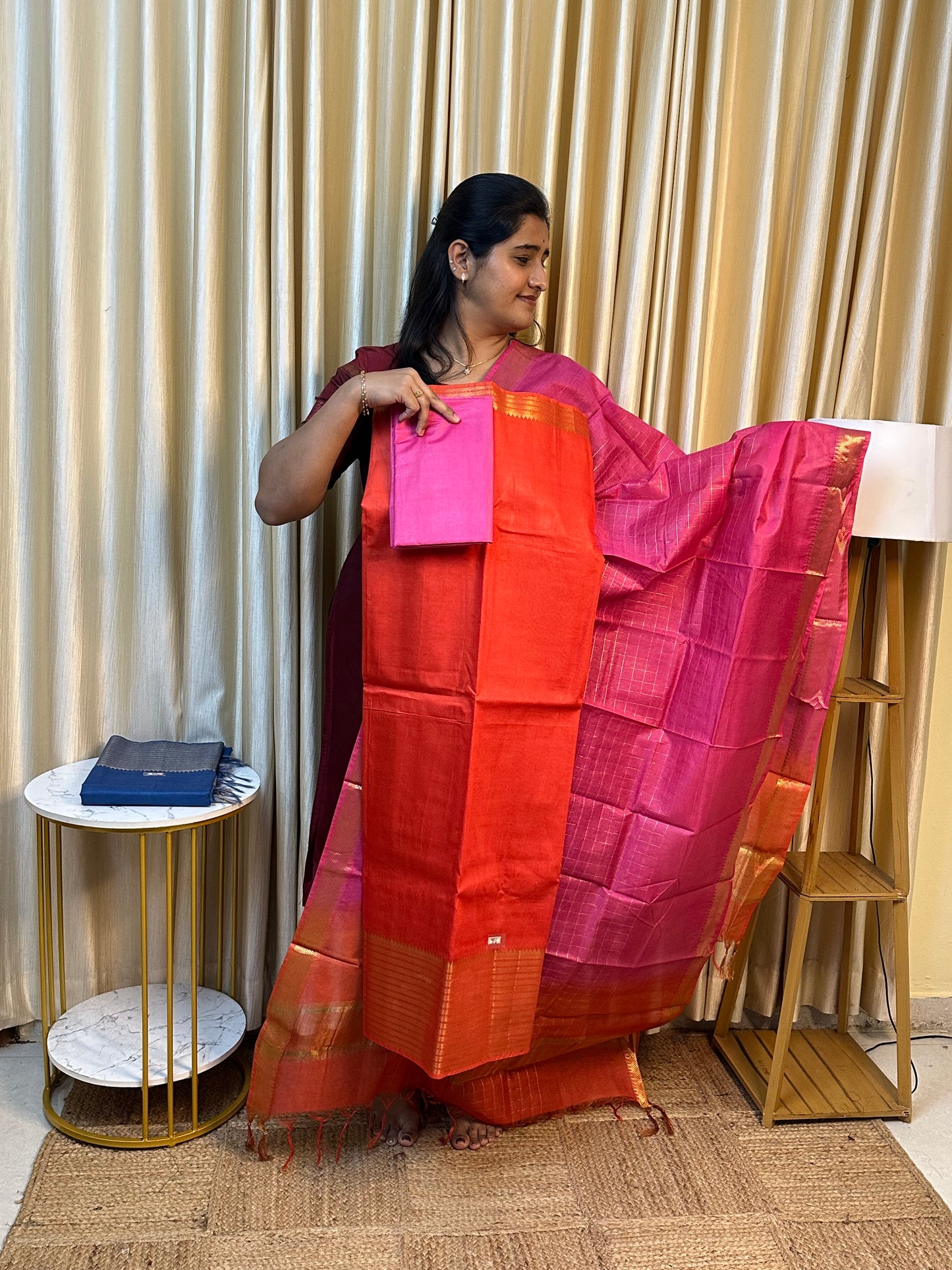Mangalagiri big border silk cotton 3 piece set-MBD103