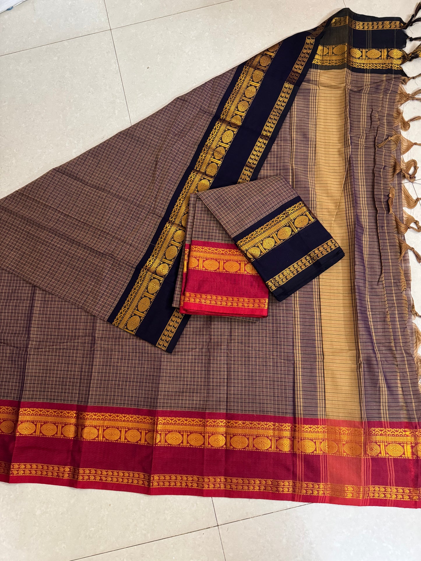 Dusty Lavender Checks Narayanpet dress material [2 piece set ]