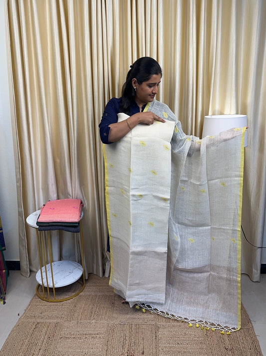 Linen Jamdhani handwork [LF-2]white