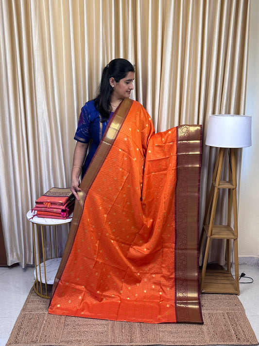 Rust orange and coffee brown saree