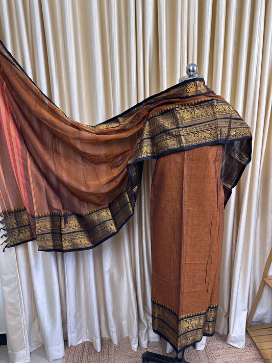 Isai Bigborder Narayanpet  3 piece set-Burnt orange