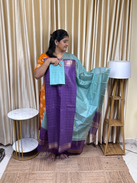 Mangalgiri Mini check silk cotton 3 piece set -LMCH1