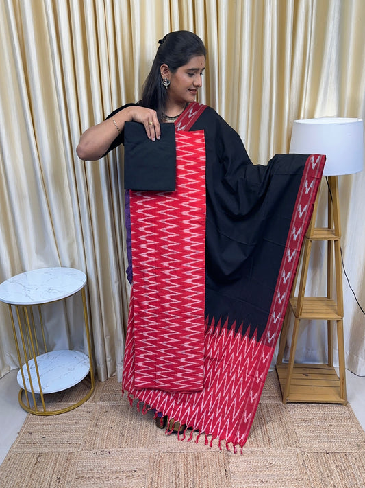 Ikat salwar suit (red and black )E1