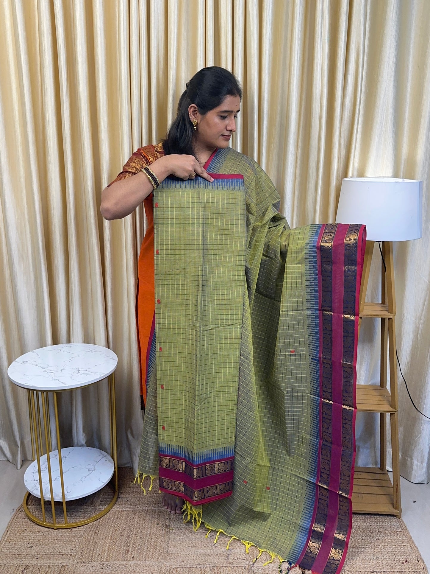 Mayil Kattam Chettinad cotton [dual green 2 piece set ]