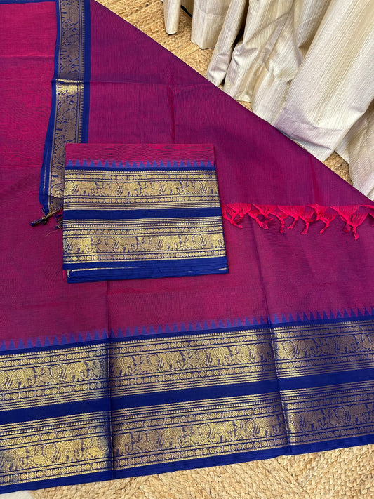 Isai Bigborder Chettinad 2 piece set-Magenta Royal blue
