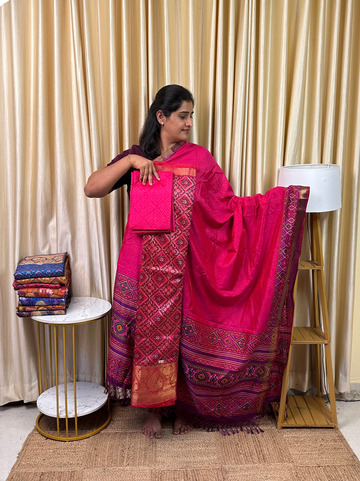 Kanchi border Patola semi silk 3 piece set - HBP32