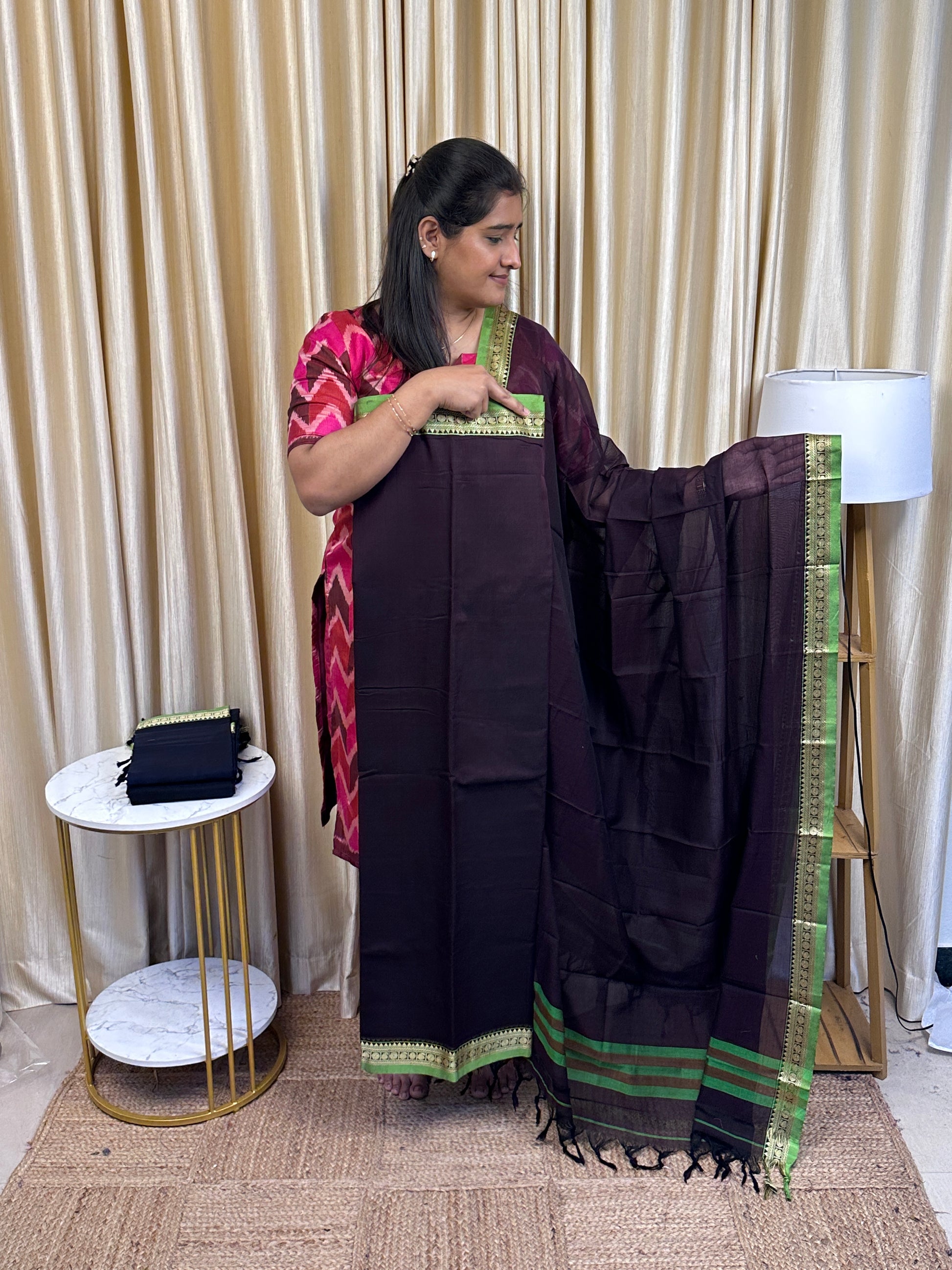 Narayanpet dress material coffee brown (2.5m Top)- KAJU 2 – LAKSHA Designer  studio