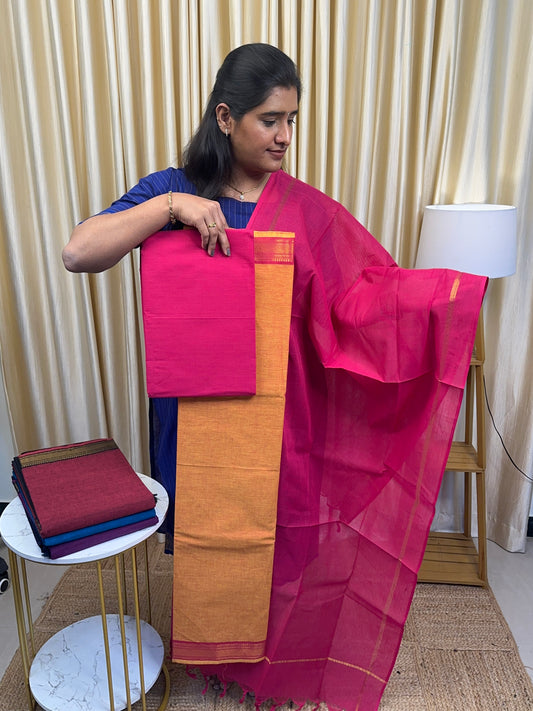 Orange and pink Kanchi cotton salwar suit