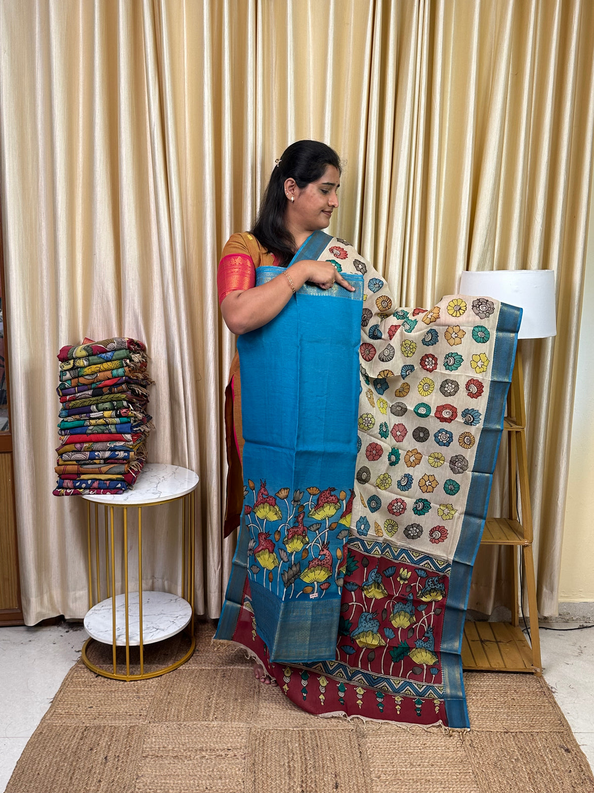 Authentic pen kalamkari kanchi Border  Handsketched dress material - KPK20