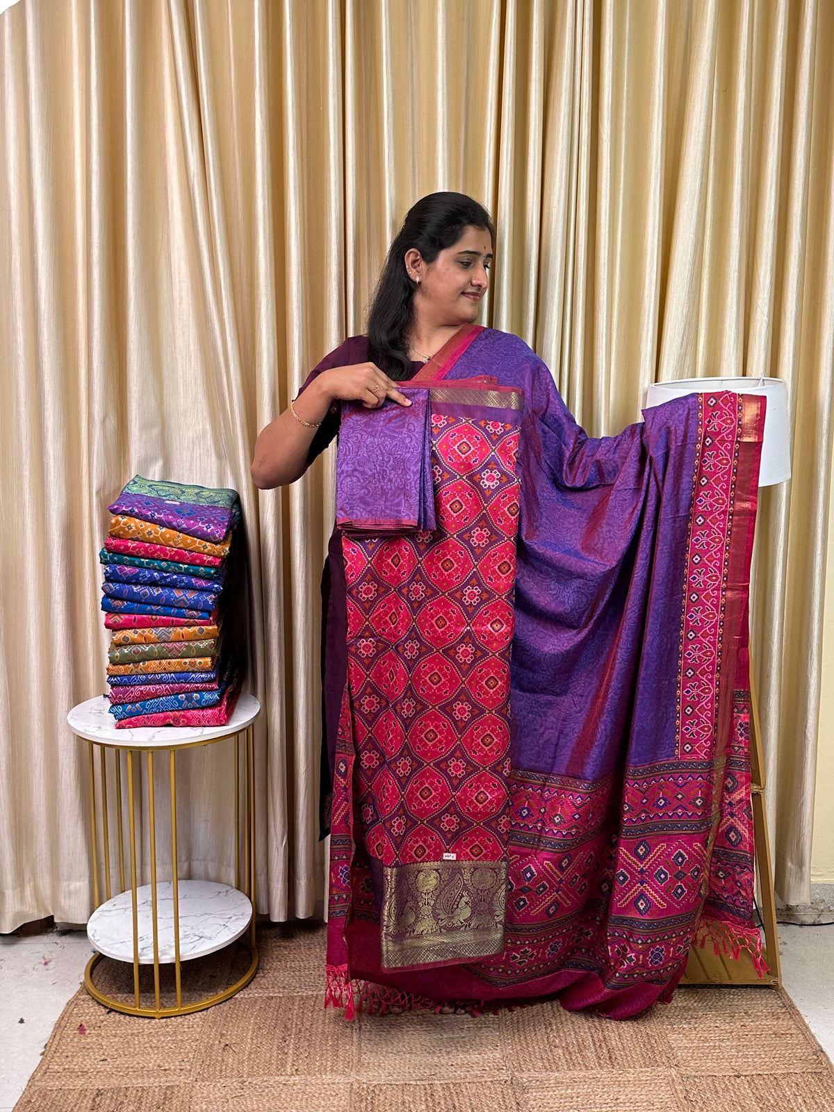 Kanchi border Patola semi silk 3 piece set - HBP5