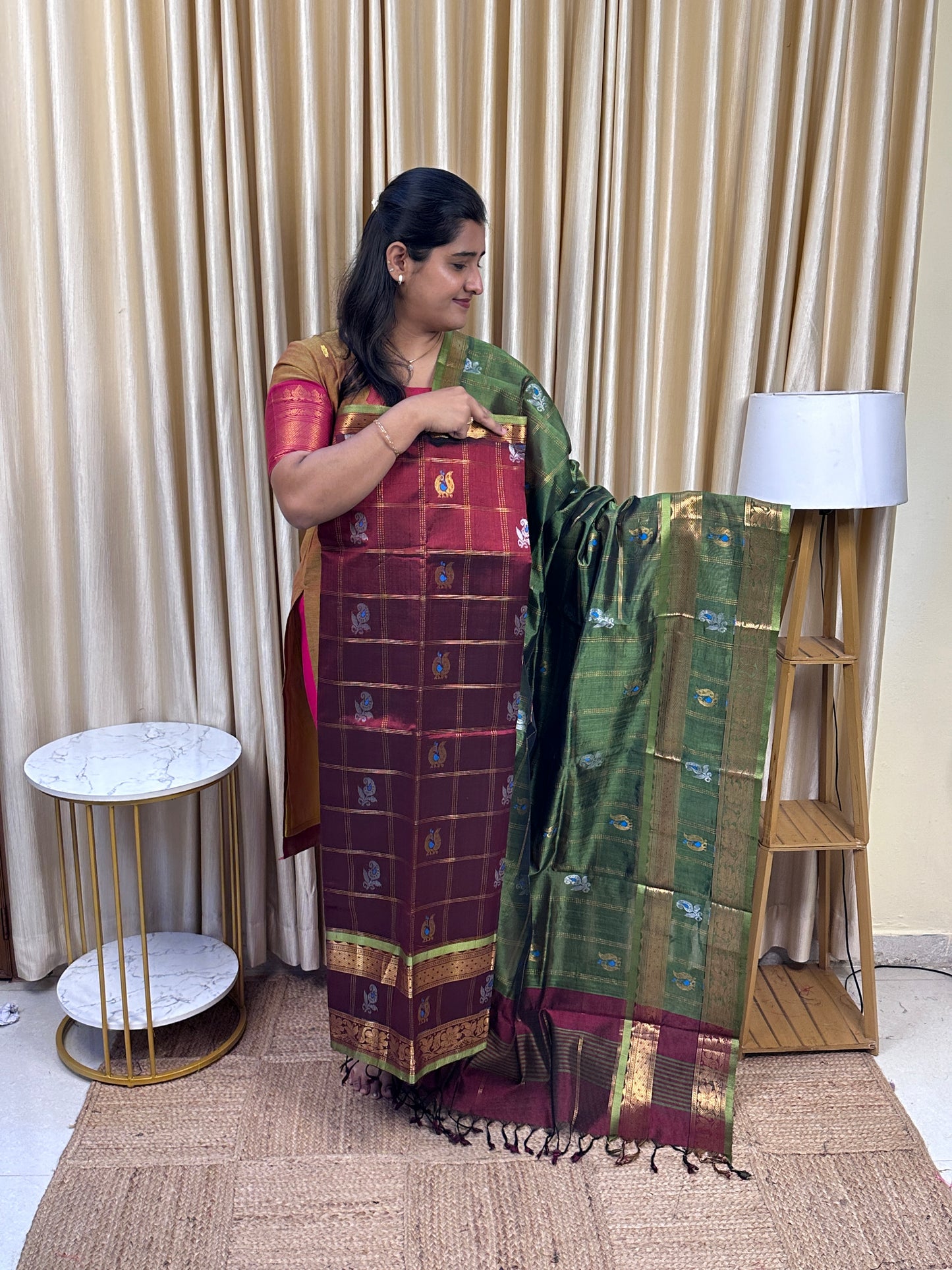 Kattam butta Mangalgiri handloom 2 piece set-Nesavu 1