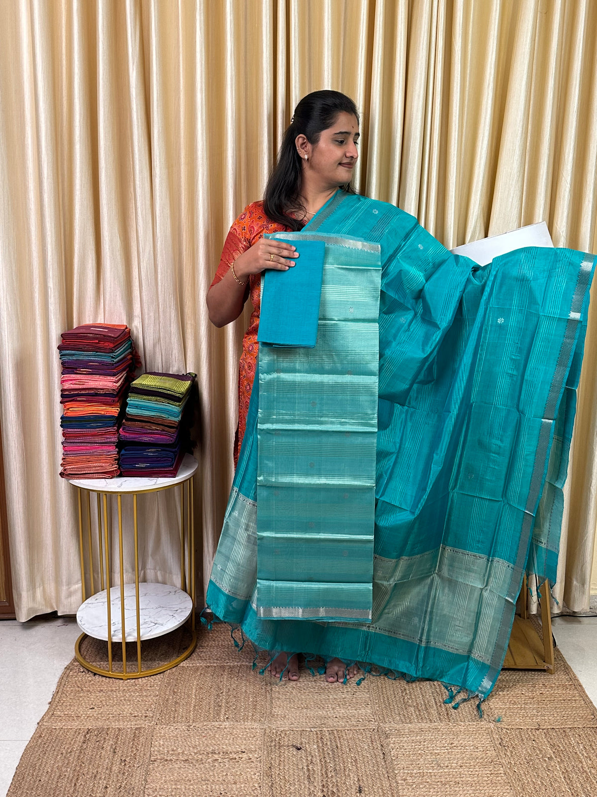 Special butta Handloom Mangalgiri(Aqua green)-HMSB5