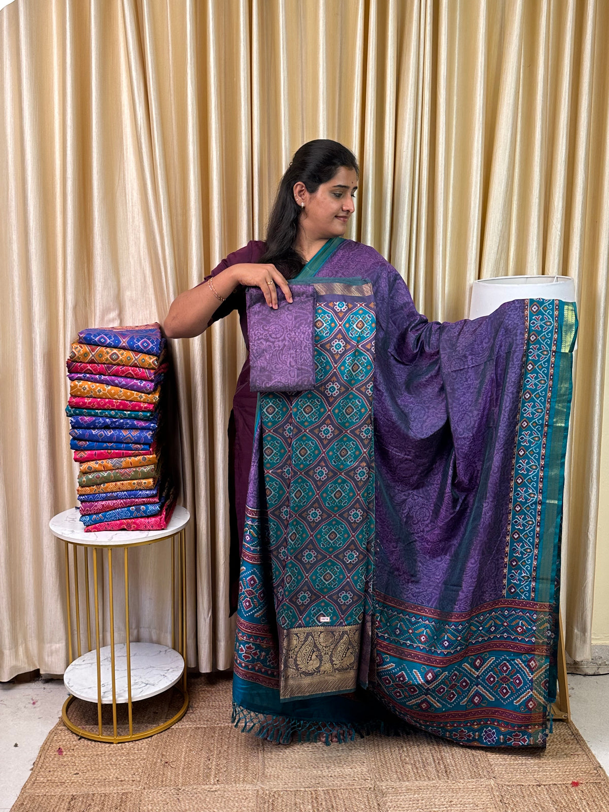 Kanchi border Patola semi silk 3 piece set - HBP2
