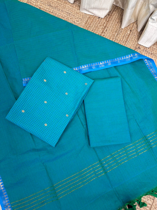 Kandangi check -South cotton 3 piece set- Blue