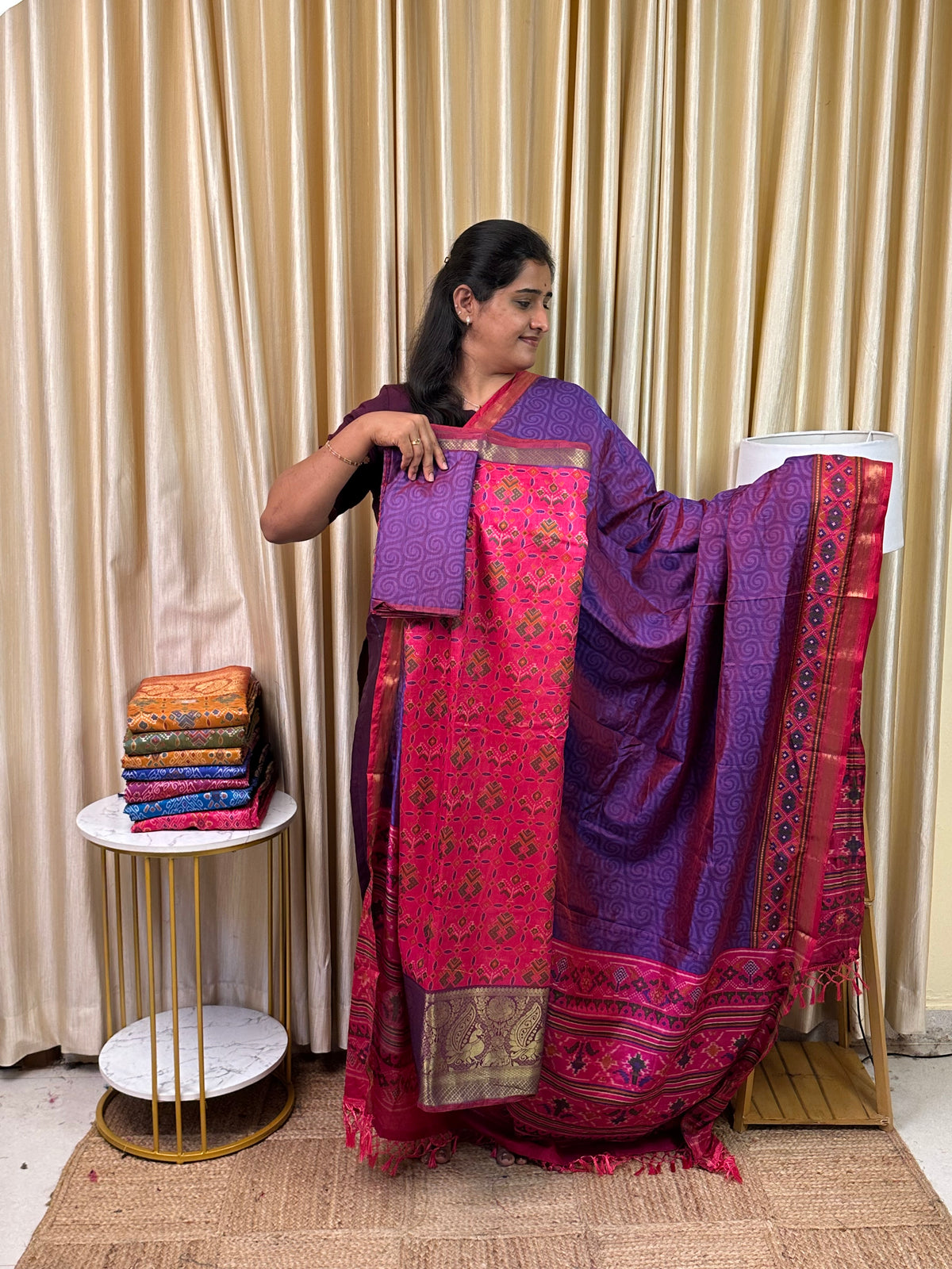 Kanchi border Patola semi silk 3 piece set - HBP13