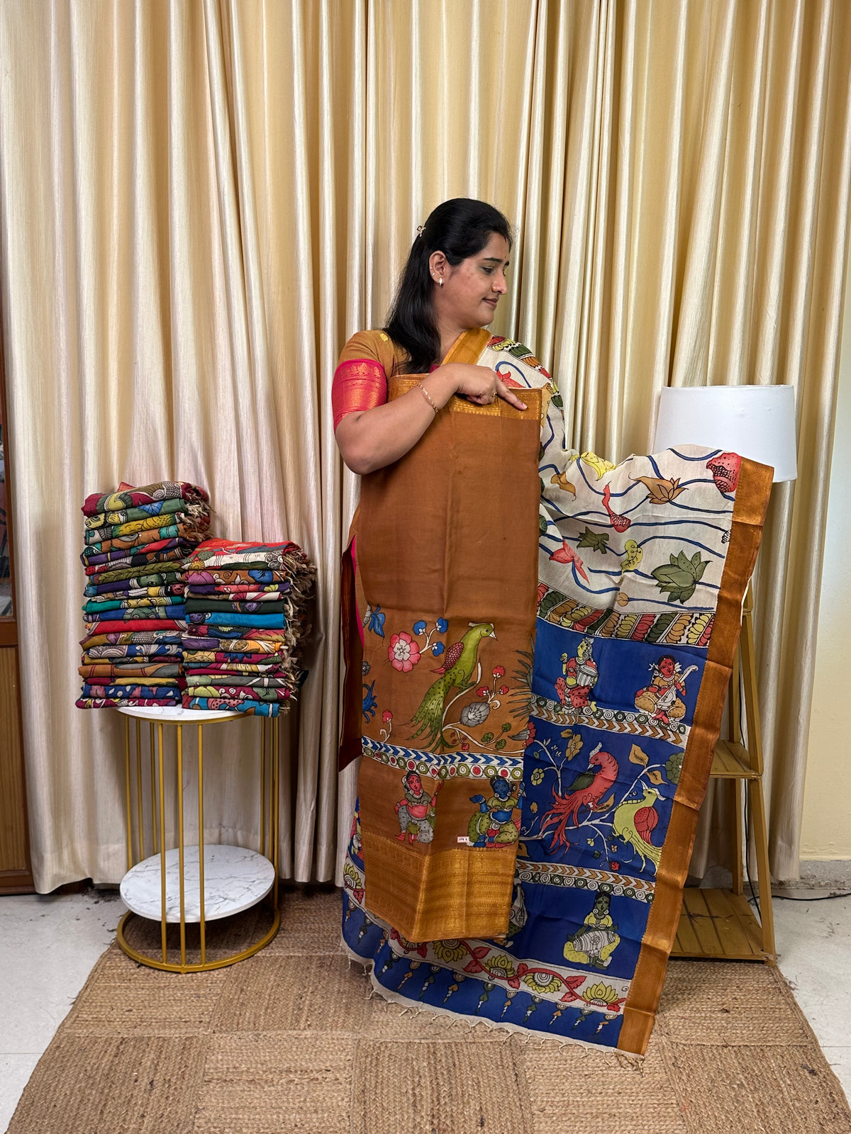 Authentic pen kalamkari kanchi Border  Handsketched dress material - KPK6