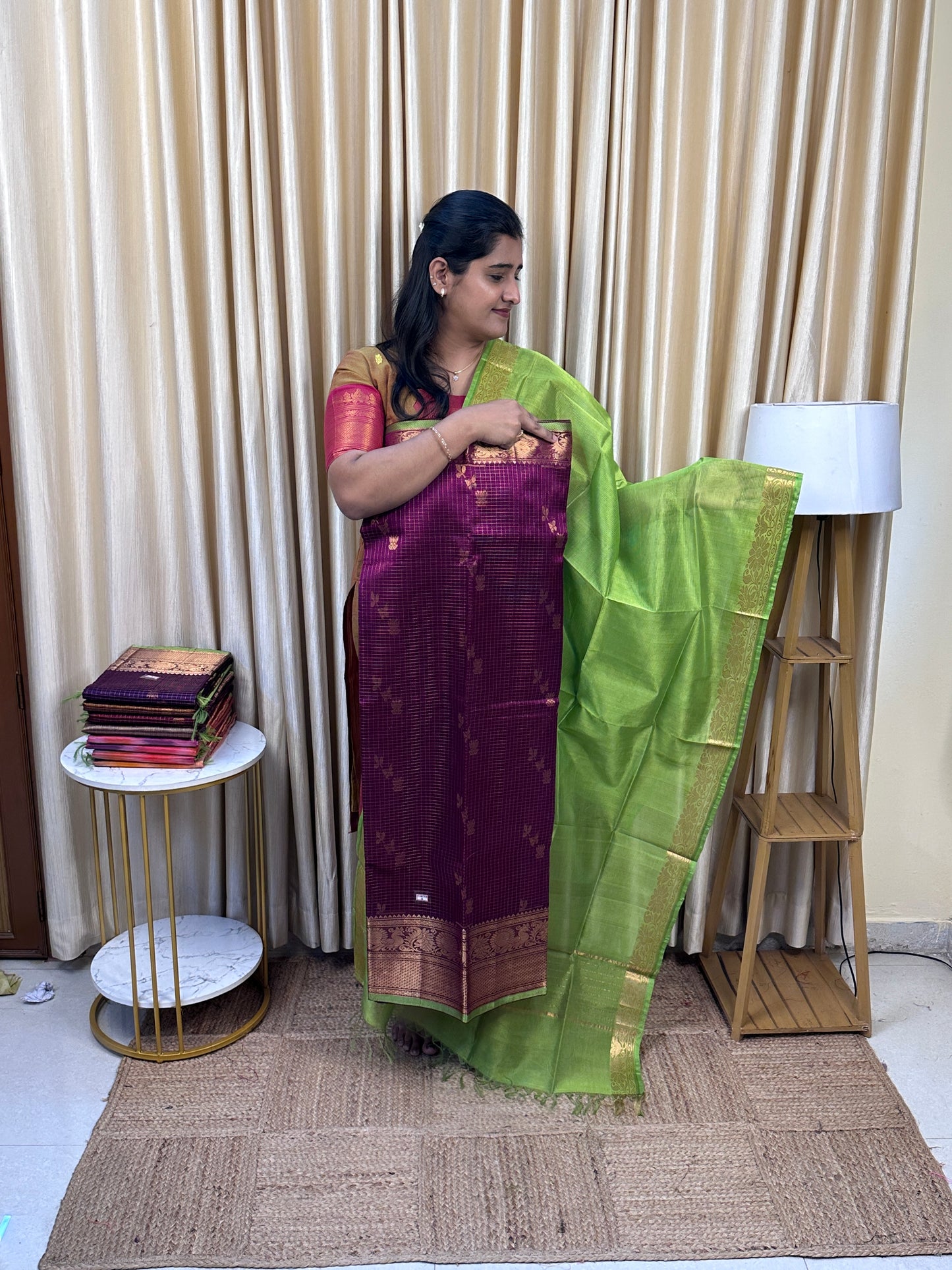 YAZHI 13 Big border Mangalgiri handloom checks