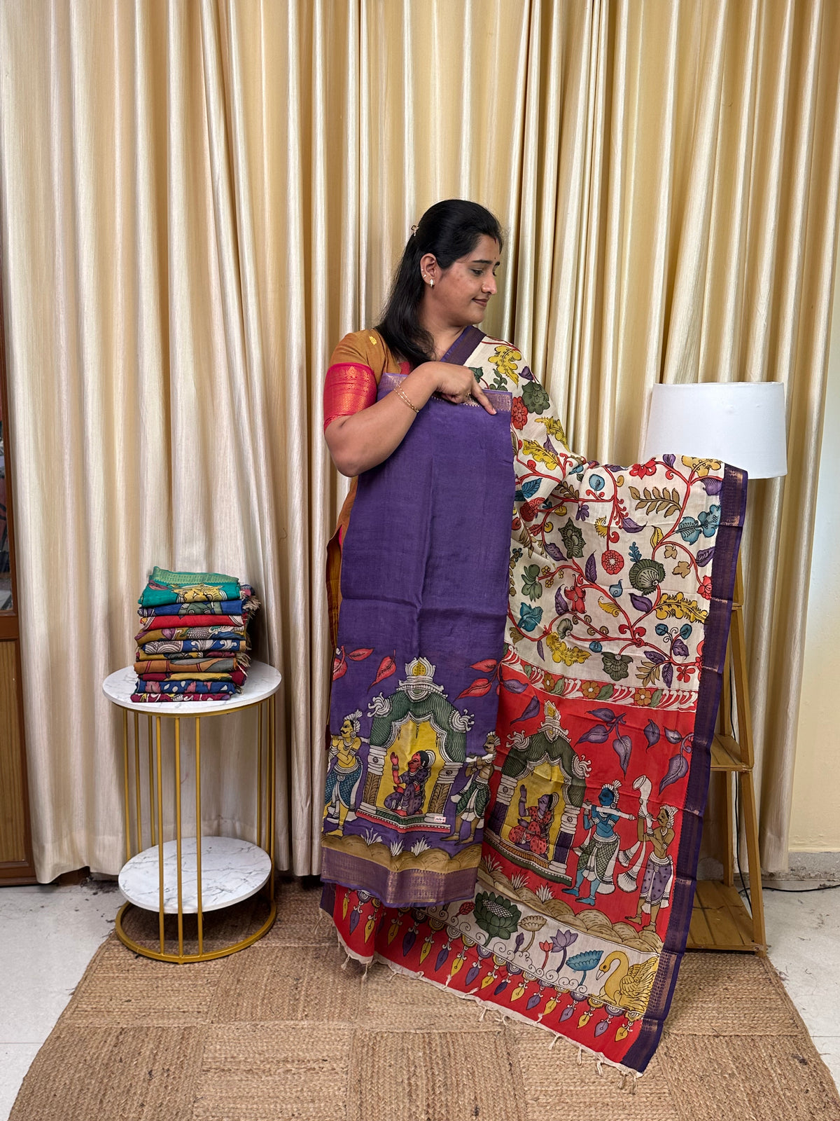 Authentic pen kalamkari Mangalgiri Border  Handsketched dress material - MPK9
