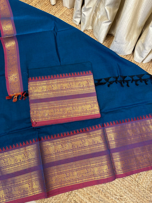 Isai Bigborder Chettinad 2 piece set-peacock