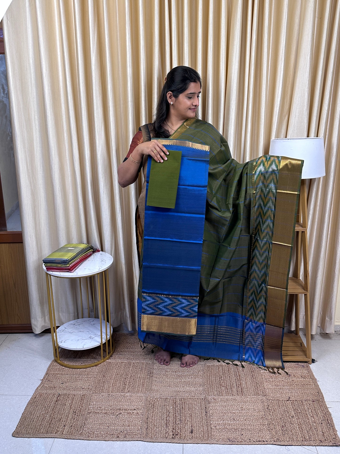 Handloom Mangalgiri Pattu with pochampalli Border-PMCH11