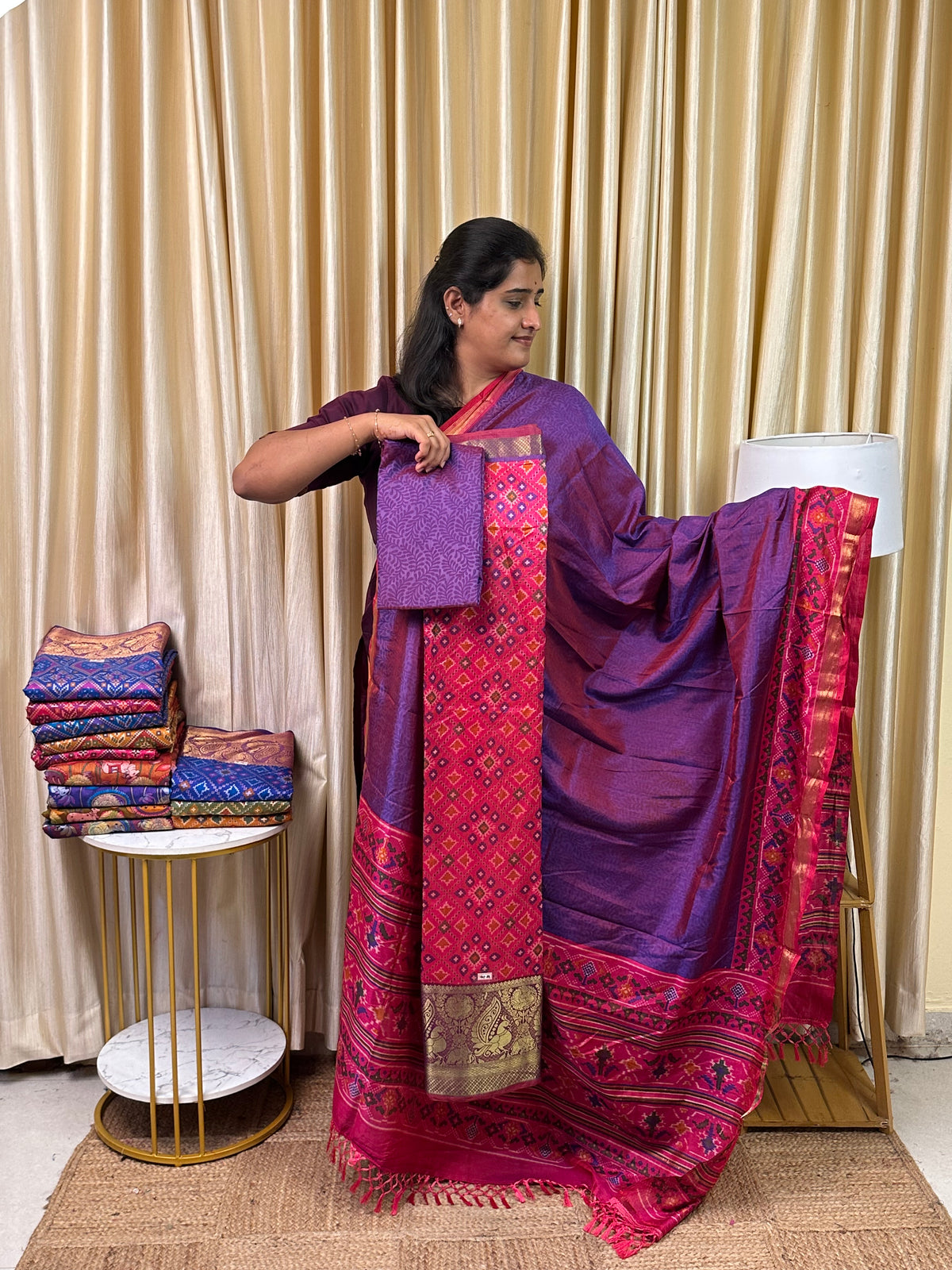 Kanchi border Patola semi silk 3 piece set - HBP27