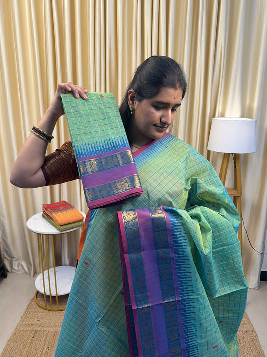 Mayil Kattam Chettinad cotton [dual blue 2 piece set ]