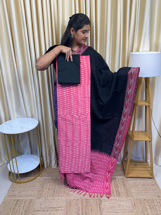 Ikat salwar suit (pink and black )E1