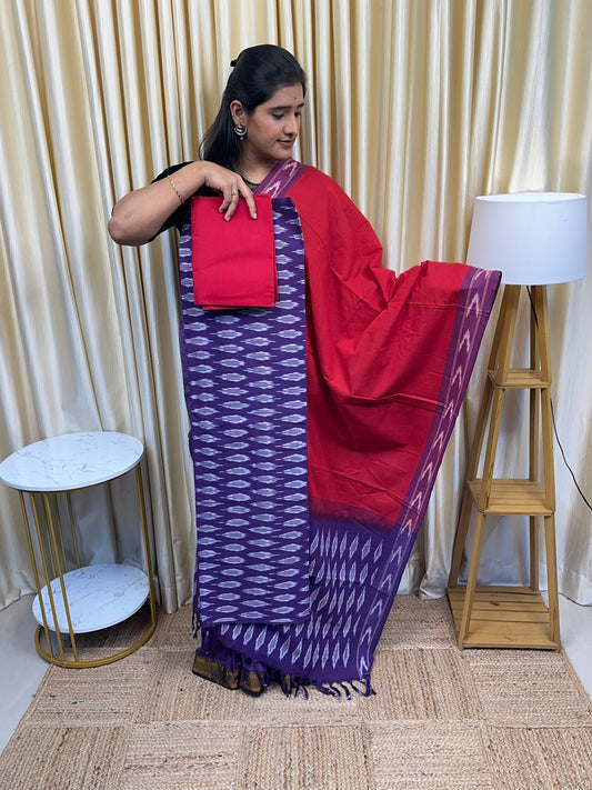 Ikat salwar suit (violet and red )E1