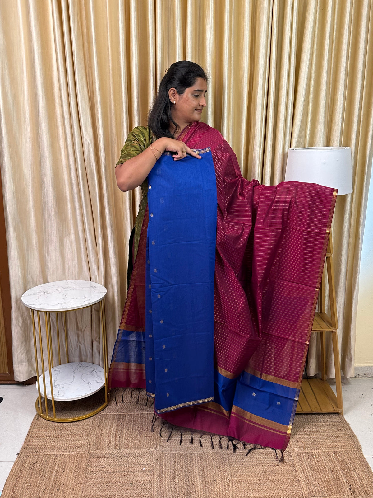 Maheswari silk cotton  stripes duppatta 2 piece set- MSTP6