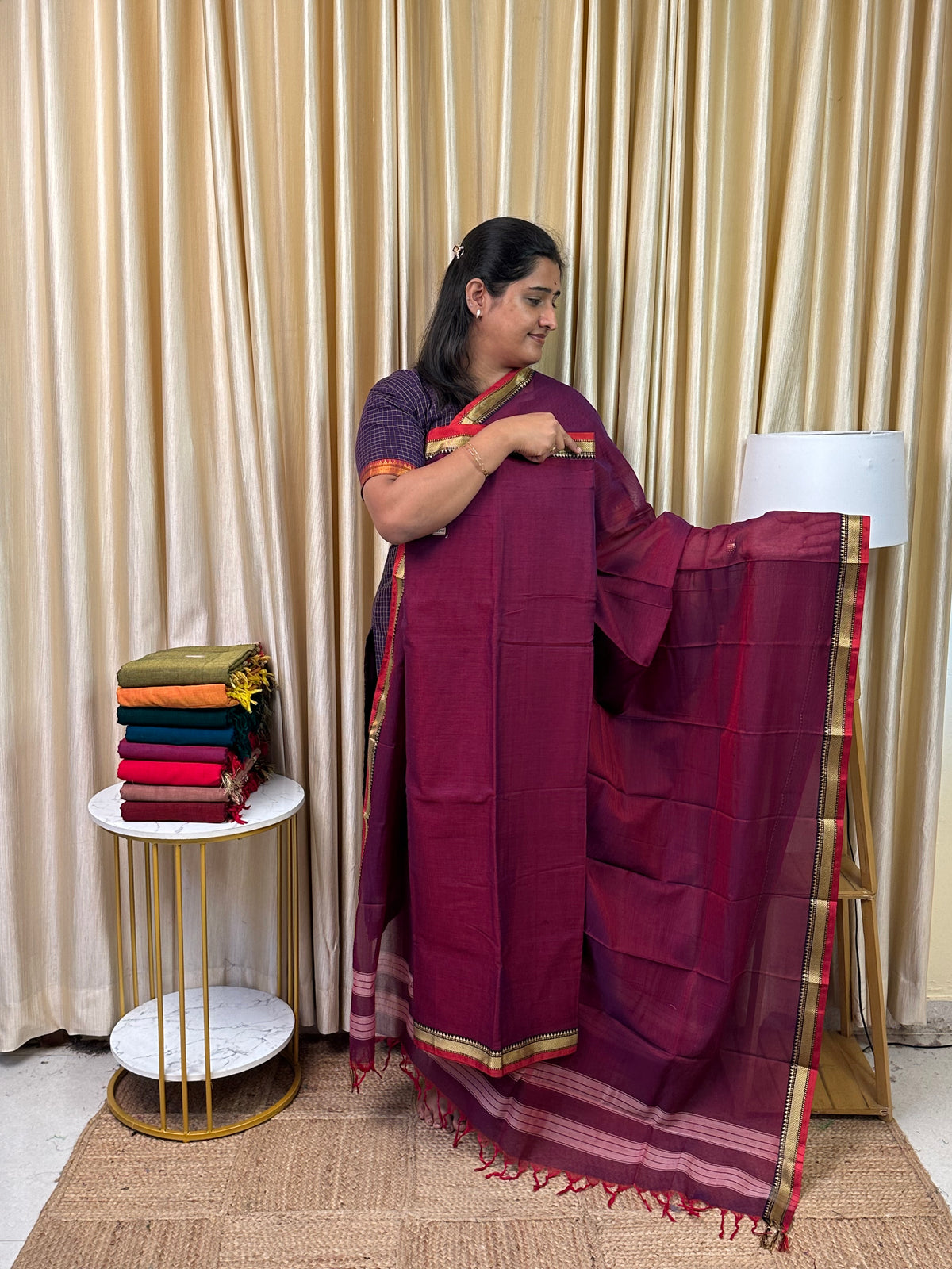 Narayanpet  small border Mercerised cotton (4.5 m Top)-NILA106