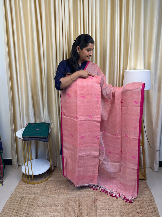 Linen Jamdhani handwork [LF-4] peach