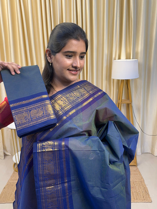 Vintage shades of peacock  Chettinad cotton [2 piece set]