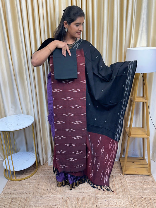 Ikat salwar suit (plum and black )E1