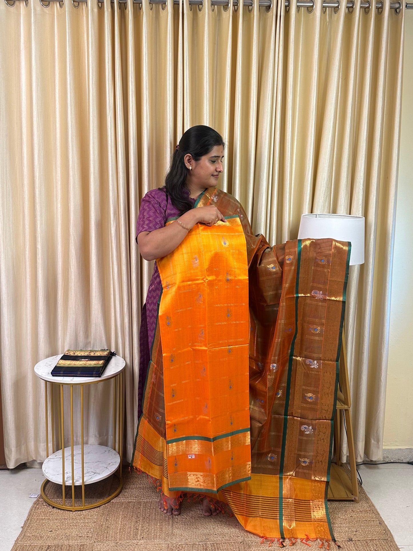 Kattam butta Mangalgiri handloom 2 piece set-Nesavu 12