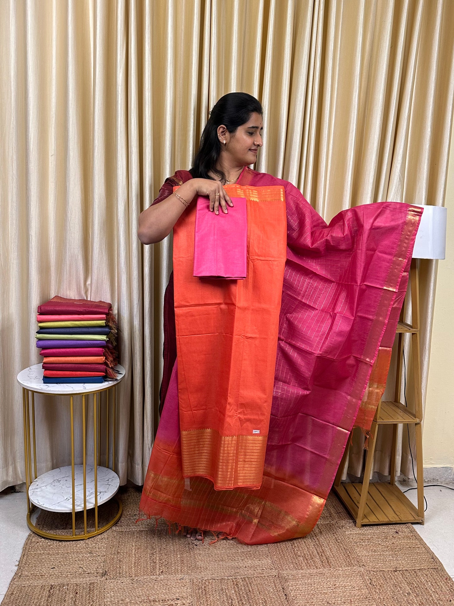 Mangalagiri big border silk cotton 3 piece set-BBM1