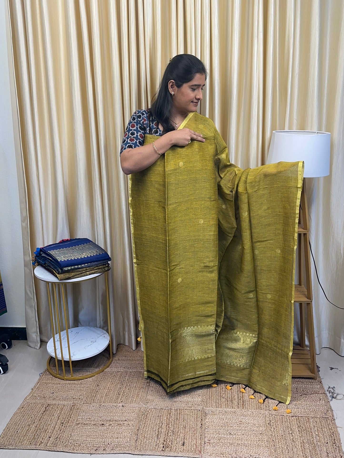 Linen Banarasi Jamdhani 1-Green