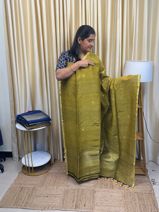 Linen Banarasi Jamdhani 1-Green