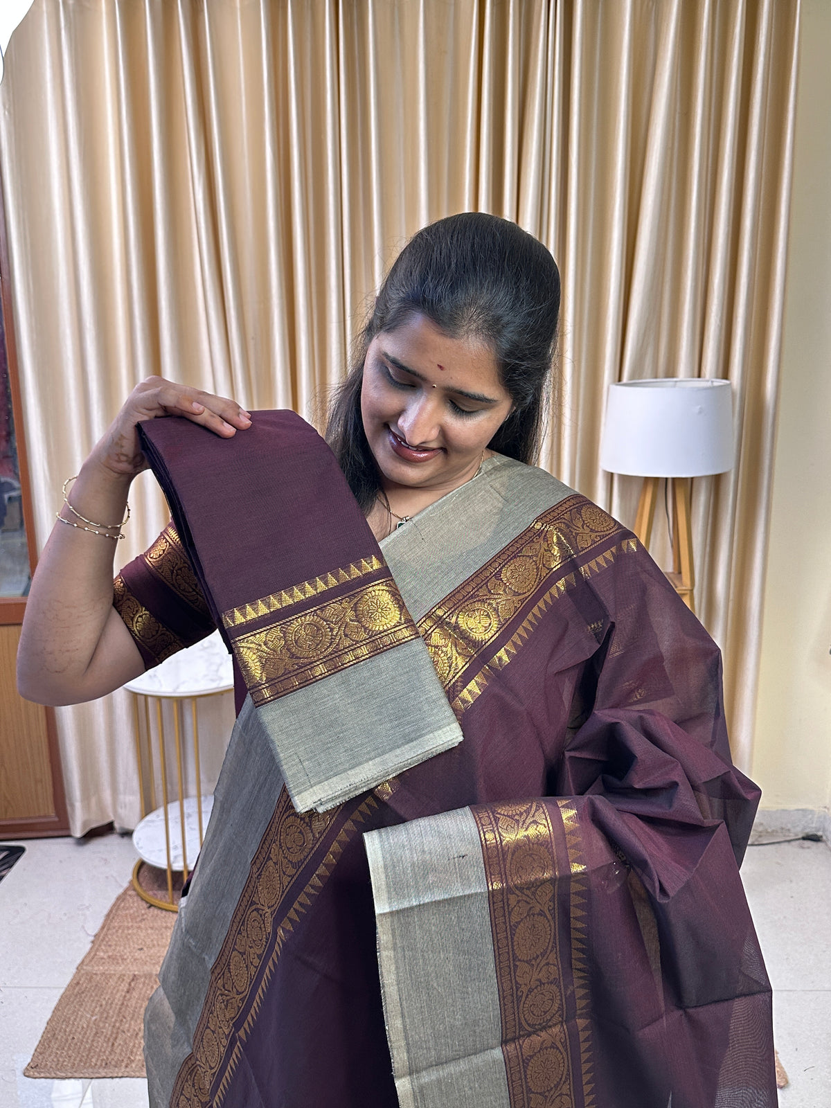 Chocolate and nude Chettinad suit CN1