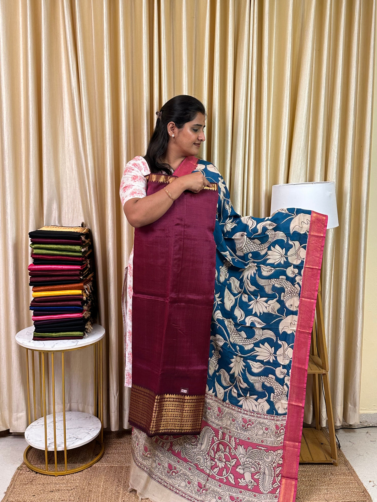 Handloom Mangalgiri Top kalamkari Duppatta-MG6