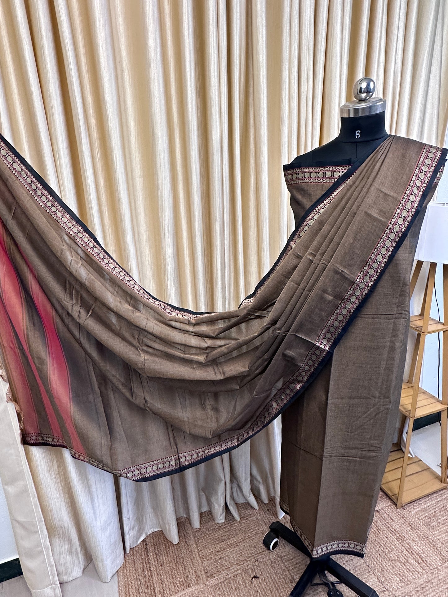 IVAL - Narayanpet dress material small border- bronze black