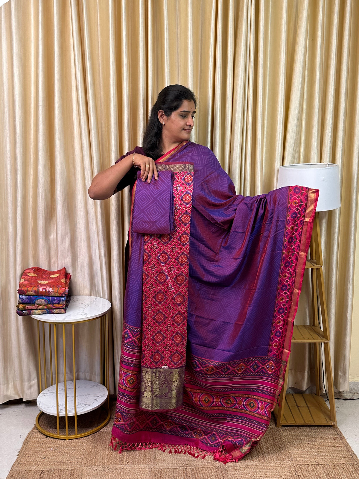 Kanchi border Patola semi silk 3 piece set - HBP35