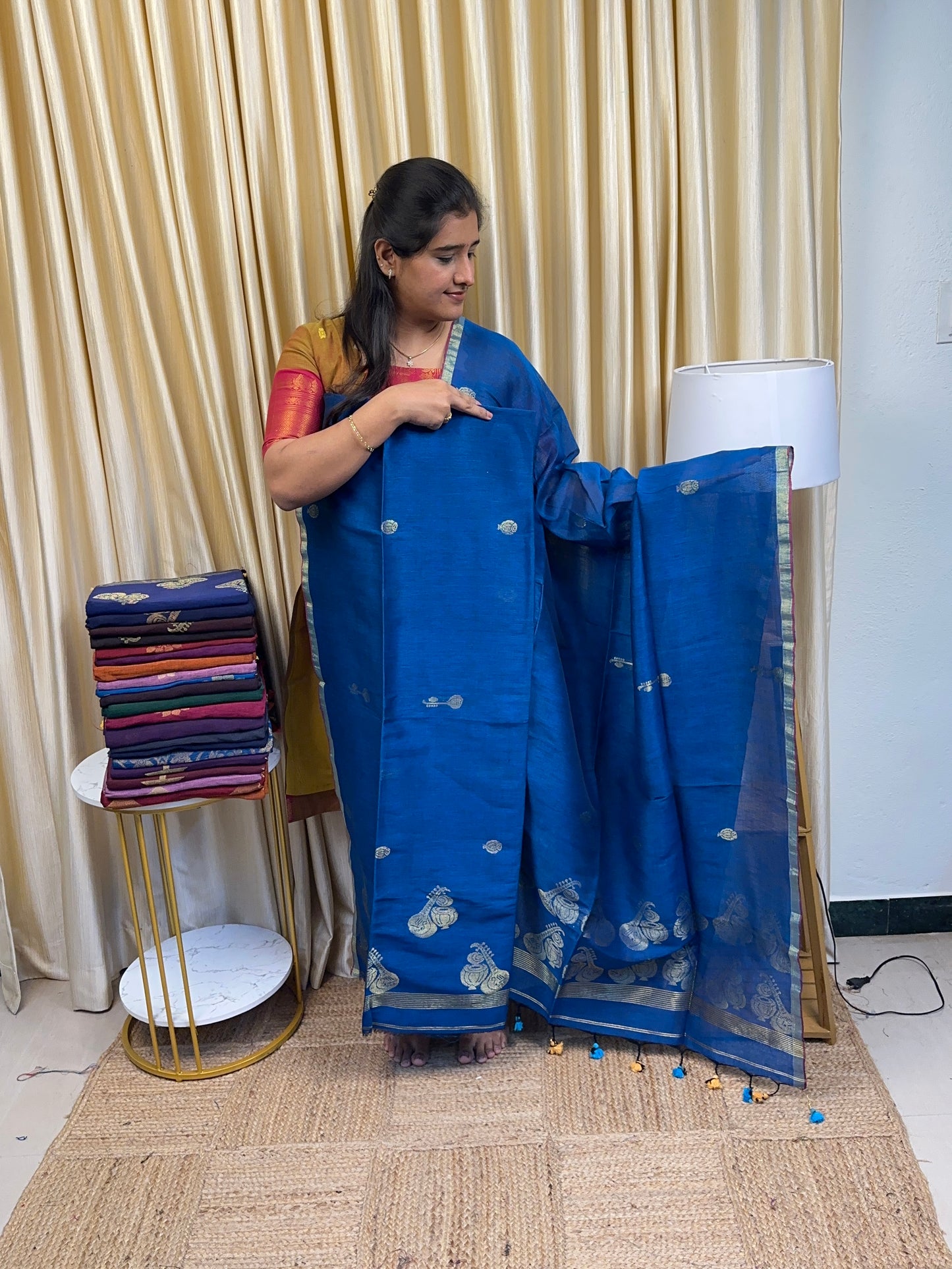 Veena linen Jamdhani handwork -Coastal blue