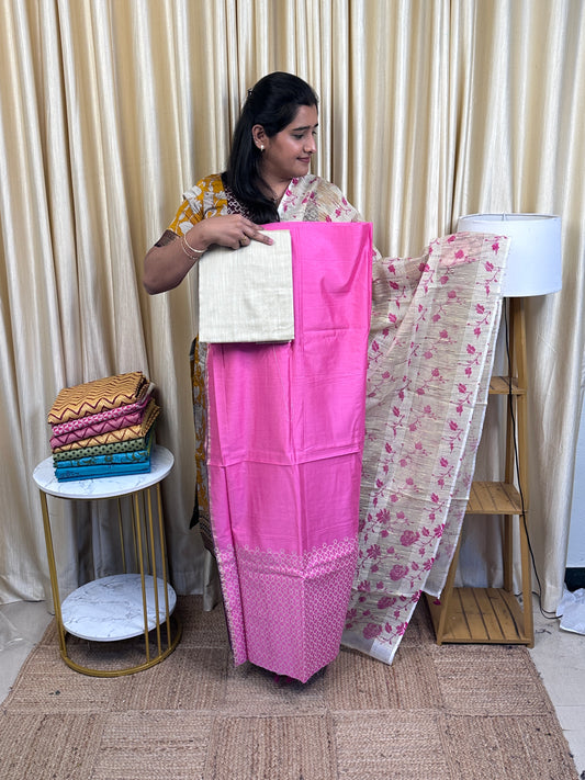 Jute by cotton block printed 3 piece set- JTC 3