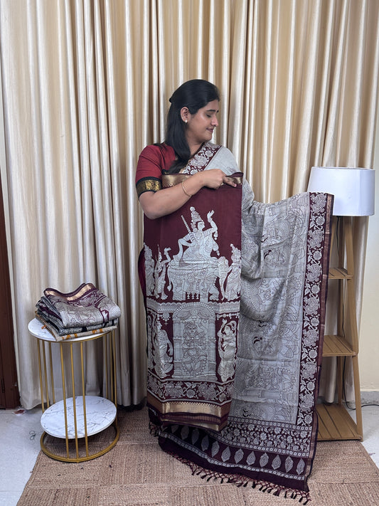 Varnam kalahasti story telling kalamkari Anarkali set (4m top)-MKB2