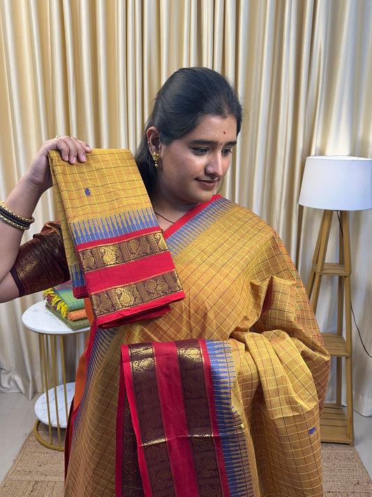 Mayil Kattam Chettinad cotton [mustard 2 piece set ]