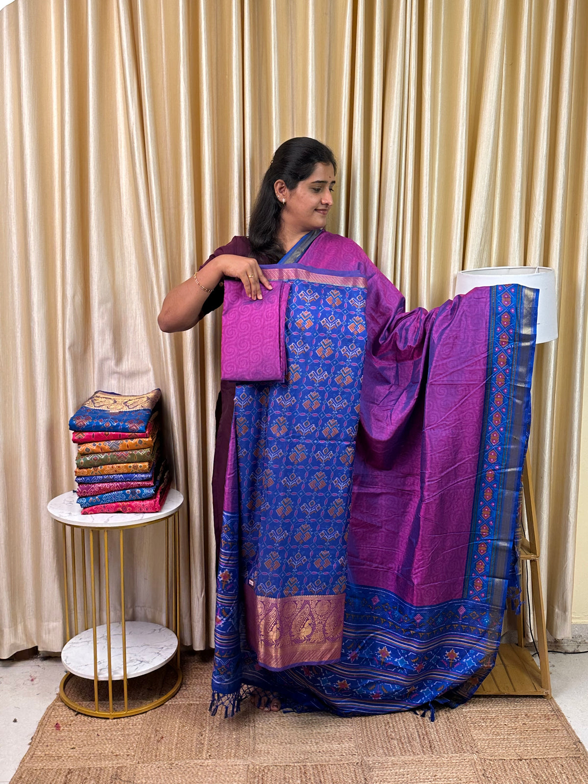 Kanchi border Patola semi silk 3 piece set - HBP11