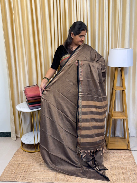 Narayanpet saree coin border with running blouse - bronze black