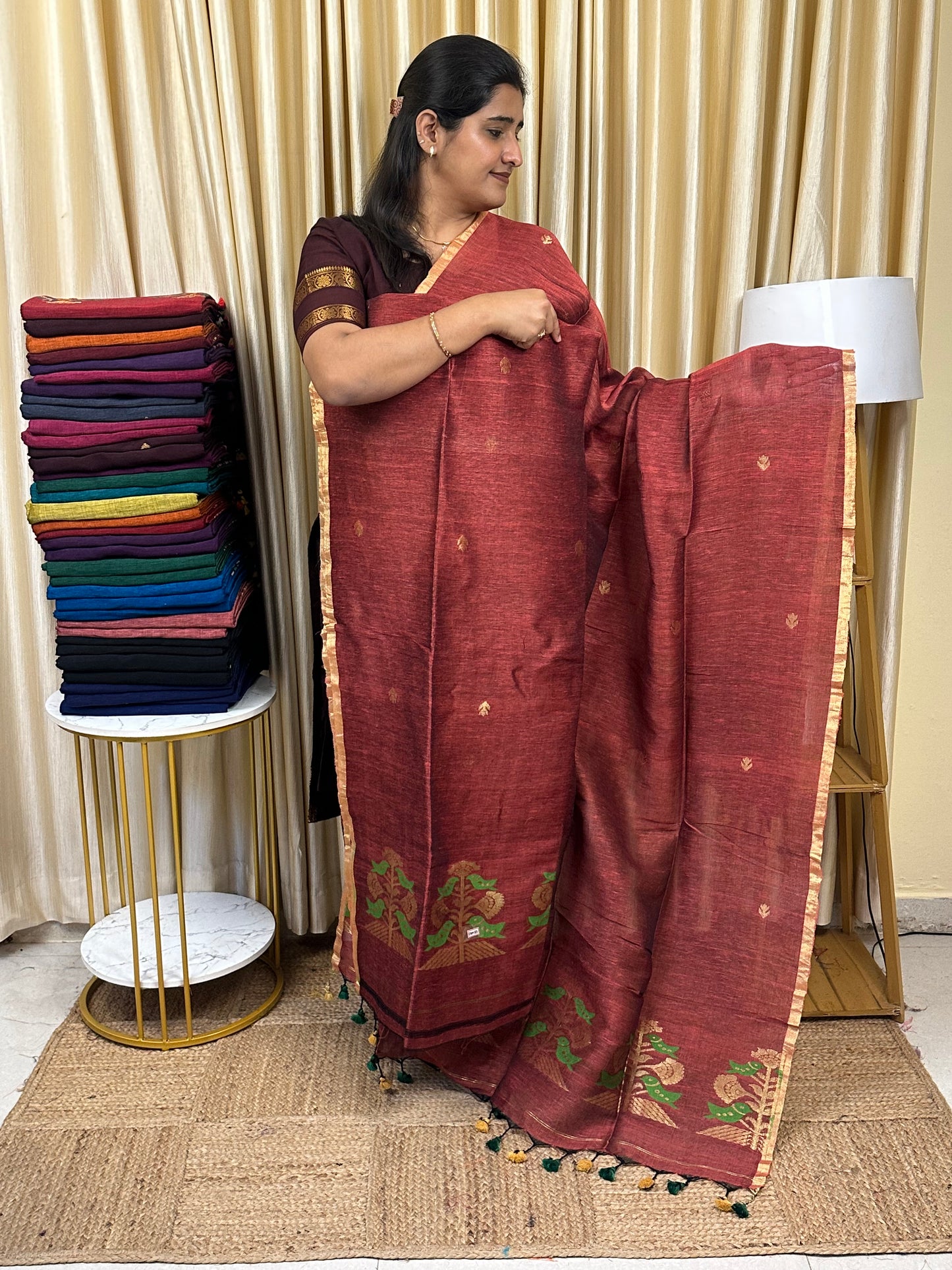 Linen Banarasi Jamdhani handloom JAM53