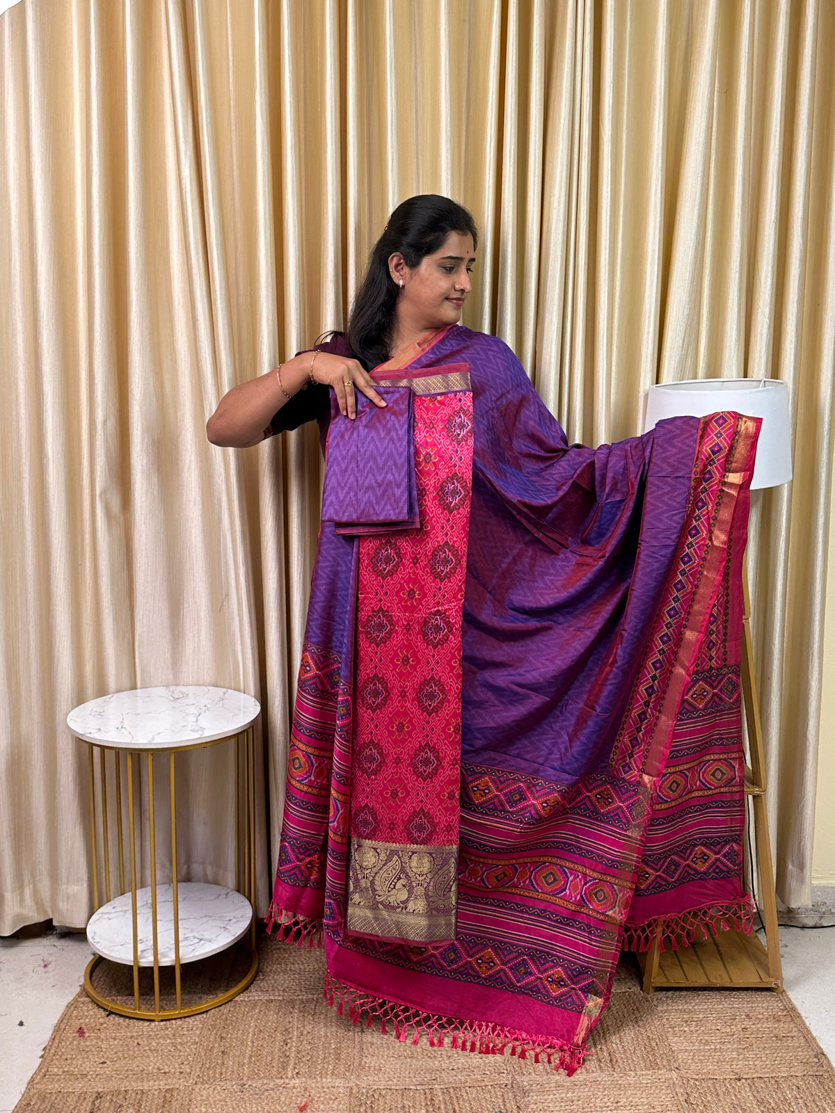 Kanchi border Patola semi silk 3 piece set - HBP20