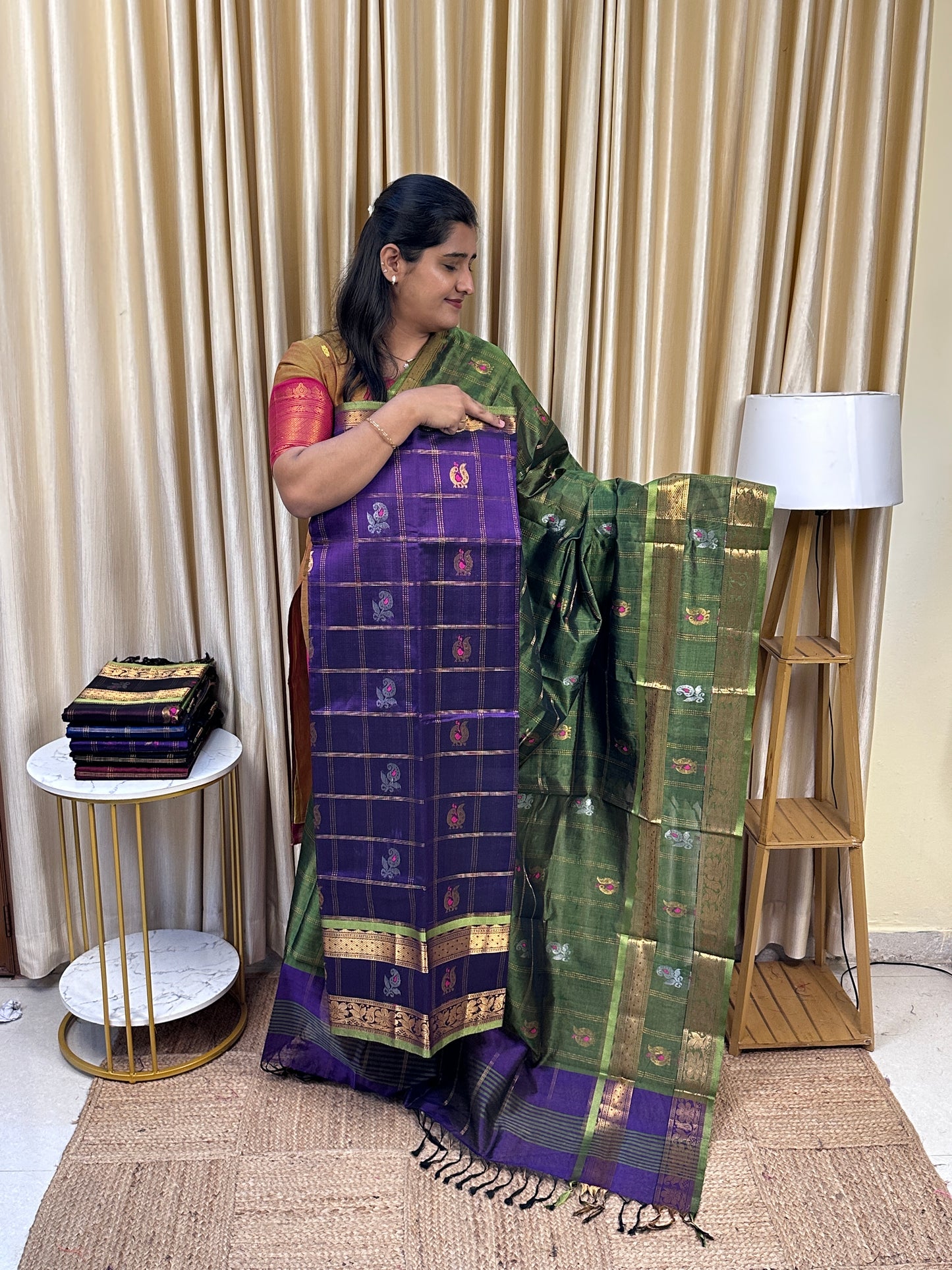 Kattam butta Mangalgiri handloom 2 piece set-Nesavu 6